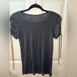 American Eagle Outfitters Charcoal Ruched Sleeve Tee